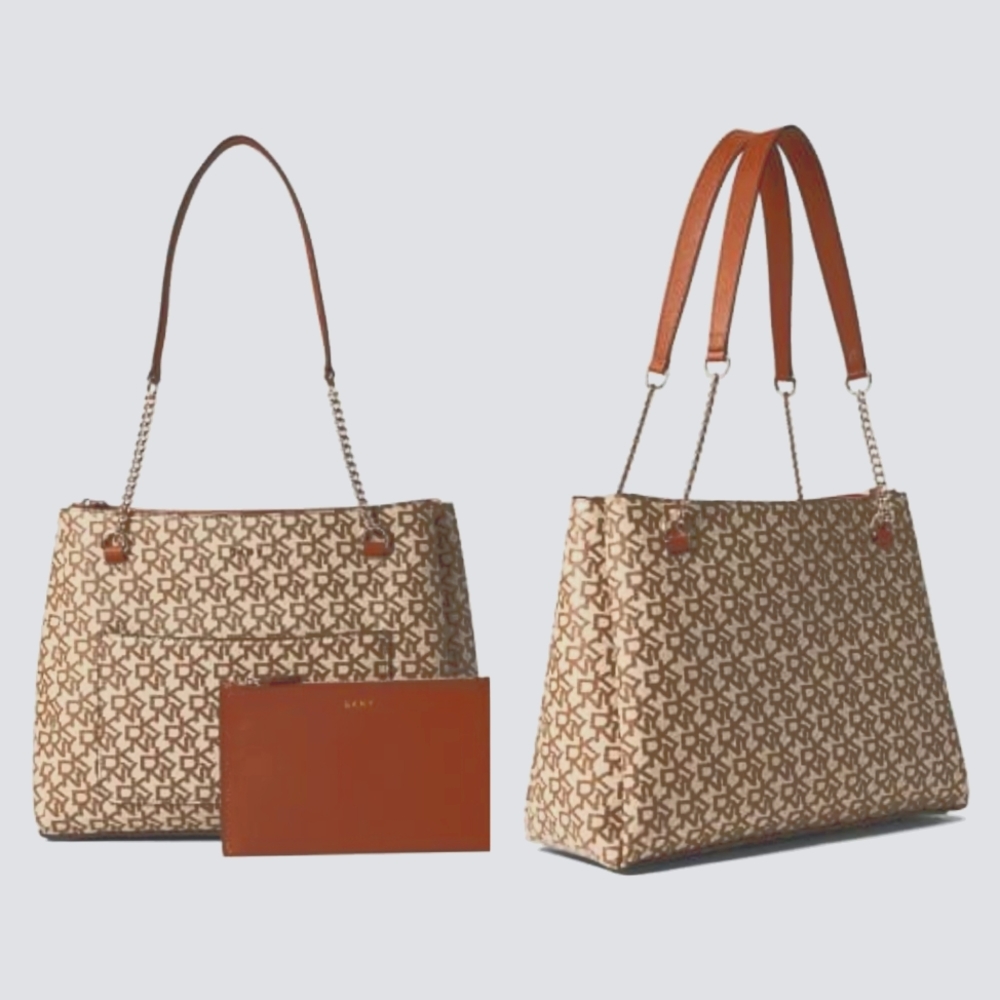 *Beautiful* NWT DKNY Bryanna Shoulder Bag Tan Cream Monogram Shopper Tote